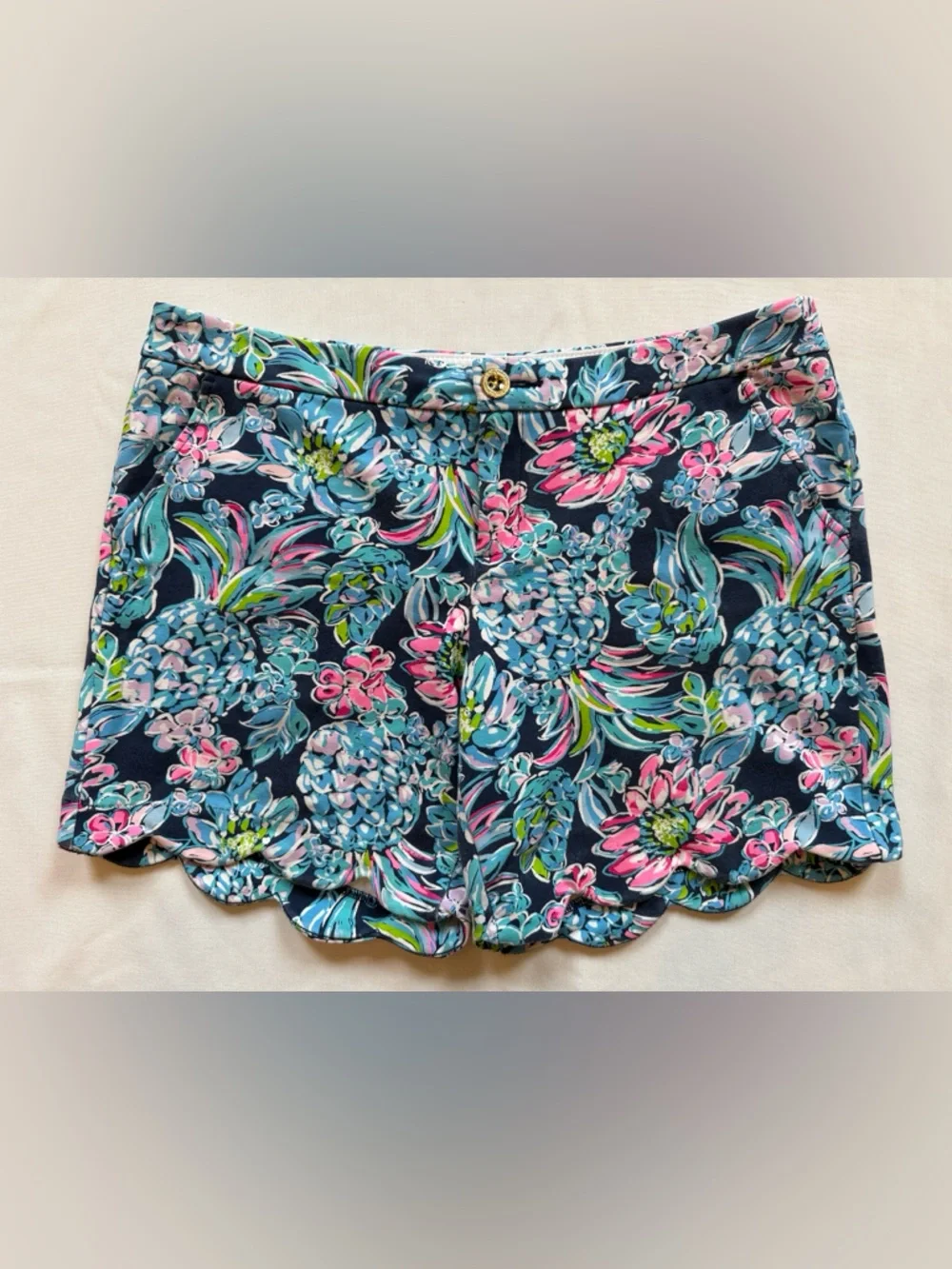 Lilly Pulitzer Buttercup Knit Shorts High Tide Navy Pineapple Paradise Size 12